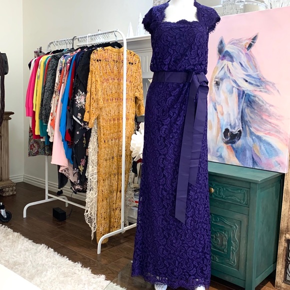 TADASHI SHOJI ROYAL PURPLE LACE SPECIAL OCCASION GOWN DRESS - Picture 2 of 16